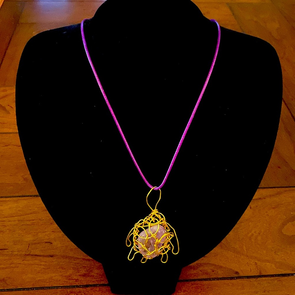 Lorena Espinoza DESIGN necklace.   Woven white stone w/lavender highlights.